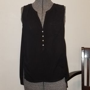 Lucky Brand, Black Sleeveless Button-Back